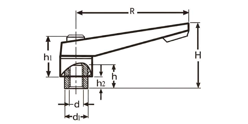 Dźwignia nastawna stalowa 50 mm, otwór gwintowany M6, czarna | Wagney BT.RH-50-M6-ST