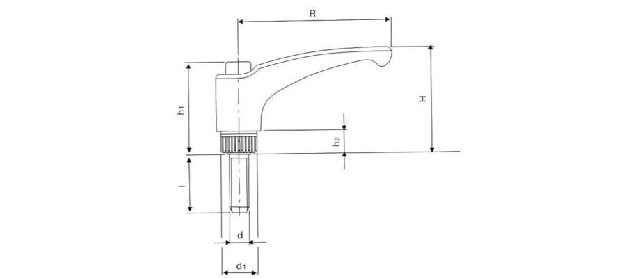 Dźwignia nastawna nylonowa 95 mm, trzpień gwintowany M12x63, czarna | Wagney BT.RH-95-M12x63-NY Dźwignia nastawna nylonowa 95 mm, trzpień gwintowany M12x63, czarna | Wagney BT.RH-95-M12x63-NY