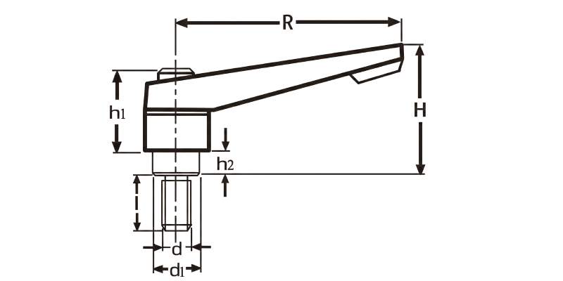 Dźwignia nastawna stalowa 95 mm, trzpień gwintowany M12x63, czarna | Wagney BT.RH-95-M12x63-ST